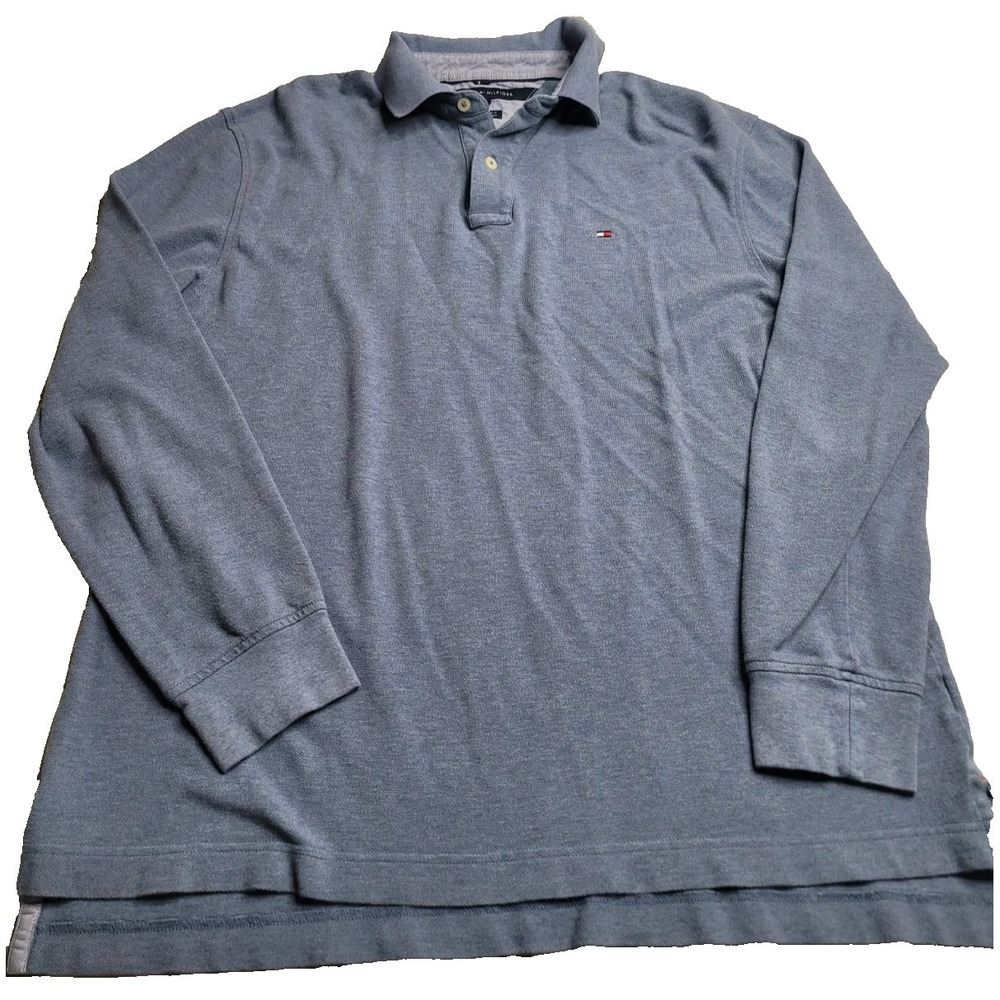 Tommy Hilfiger Classic Fit Long‎ Sleeve Blue Polo Men's Large Preppy